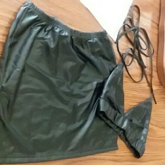 PU Strappy Solid Color Sexy Two-Piece Set - Picture 5 of 7